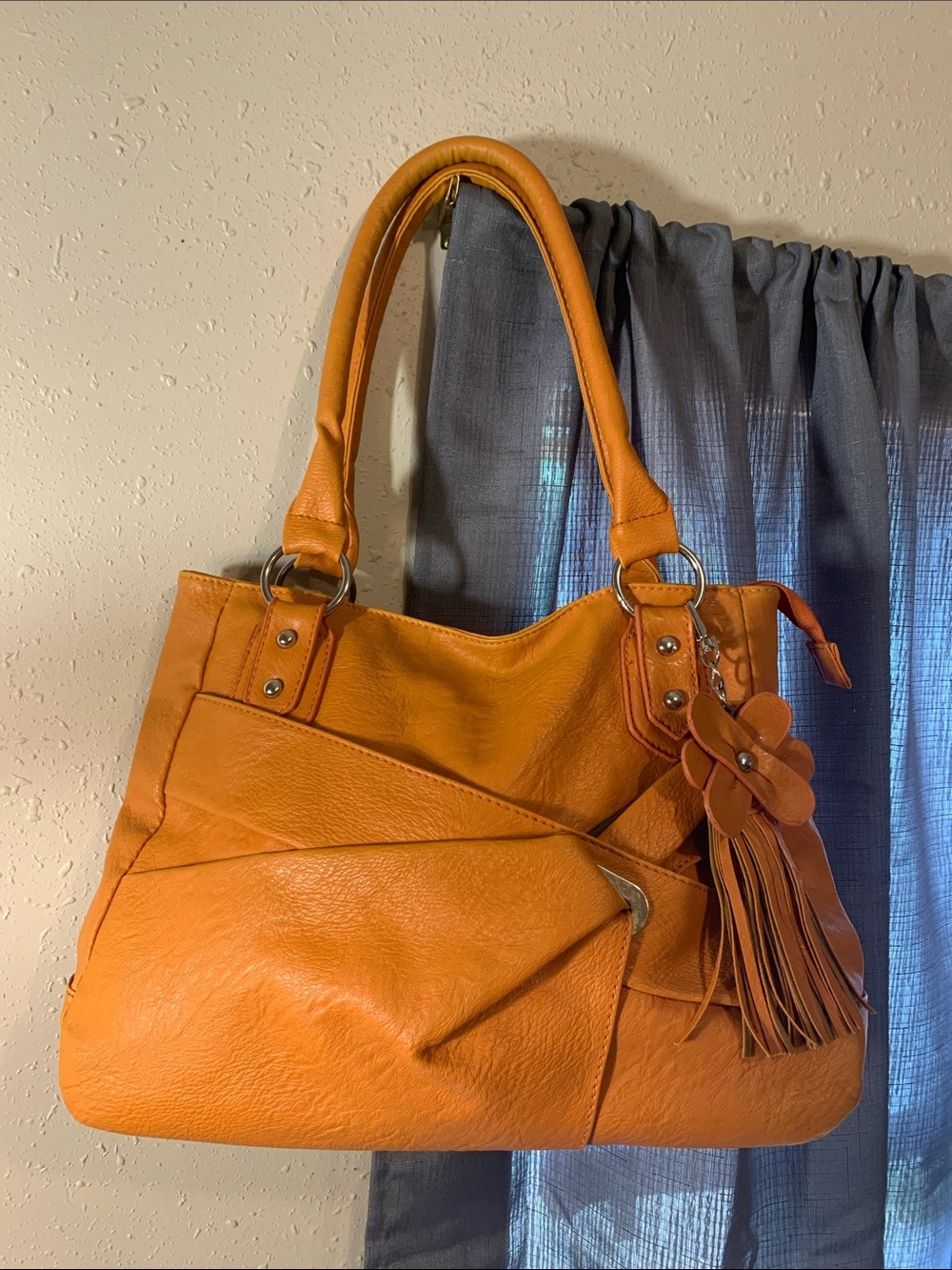 Classic Women's Orange Shoulder Tote with Tassel Accent
